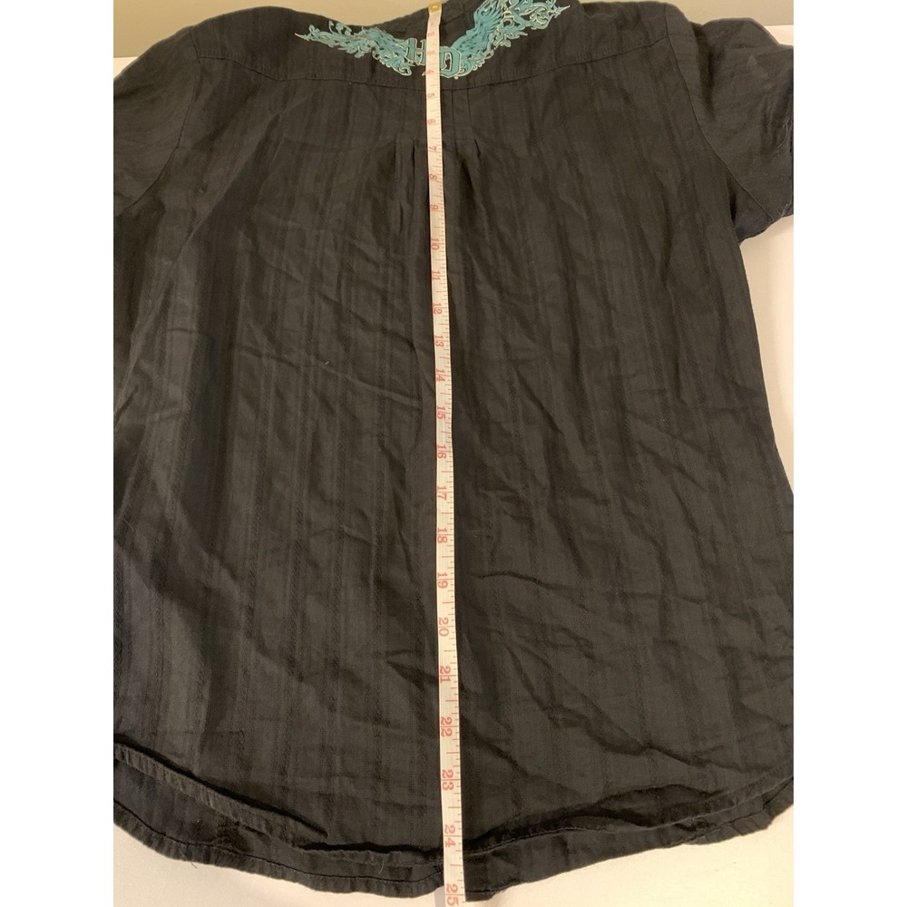 Harley Davidson Embroidered Angel Wings Pinstripe Shirt Short Sleeve Black Small - Picture 10 of 10